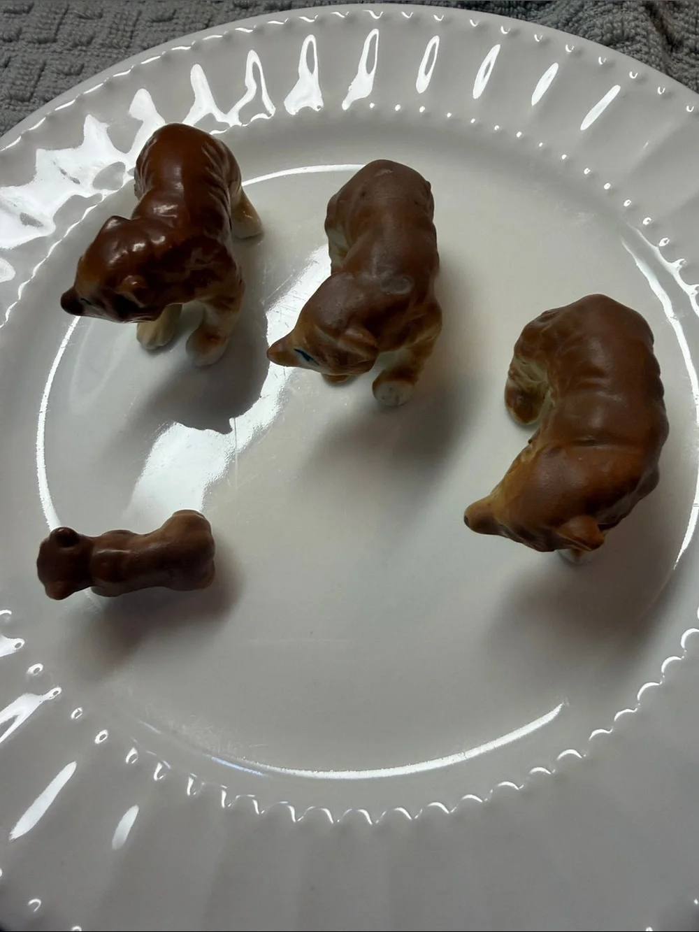 Vintage Brown bone china brown bear miniature Pet Figurine Set -